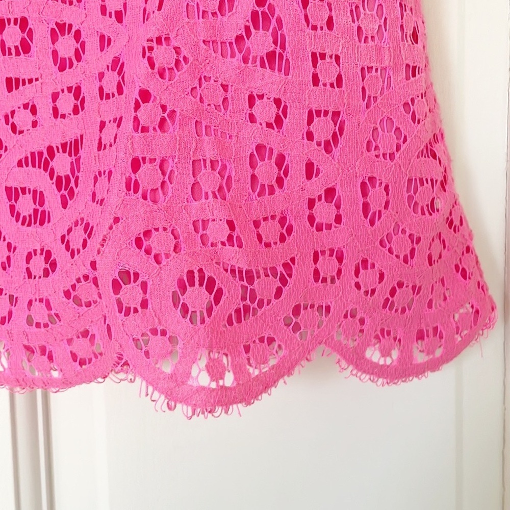 J.CREW lace top size 8 pink shortsleeve cotton blend lined barbie barbiecore - Picture 2 of 6